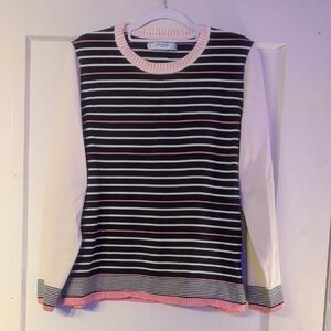 Liz Claiborne "Liz Golf" Black & Pink Striped Pullover Sweater - Size L